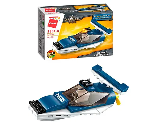 Конструктор Qman 1801-1-8 поліція, транспорт, 45-49 деталей Катер