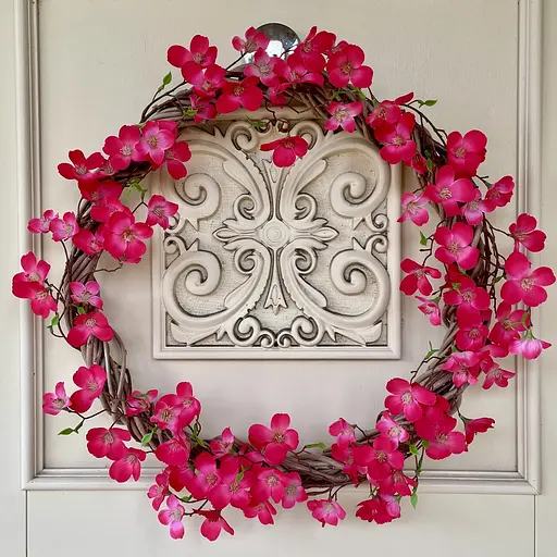 Венок декоративный весенний Hvoya Цвет райской яблони розовый 50 см - фото 4