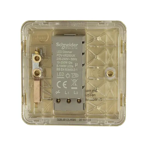Schneider Electric GGBL6012LMSBS безгвинтовий Liss Cover світлодіодний диммер 1 швидкість 2 колії 100 Вт/ВА сатинована латунь - фото 4