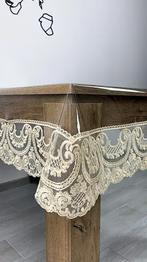 Силіконова скатертина прямокутна з мереживом Арка 15 см 190х110 см Бежевий - фото 8