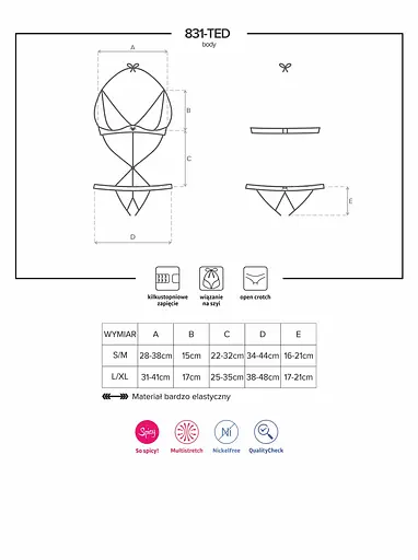 Боді Obsessive 831-TED-1 S/M чорний - фото 7