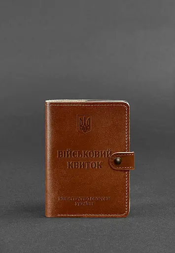 Кожаная обложка-портмоне для военного билета 15.0 светло-коричневая - фото 2