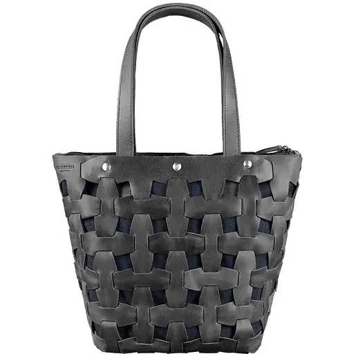 Шкіряна плетена жіноча сумка Пазл L чорна Crazy Horse - фото 1