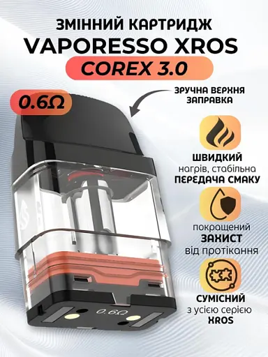 Картридж Vaporesso XROS Corex 3.0 3ml Coil Mesh - 0.6 Ом (18312) - фото 2