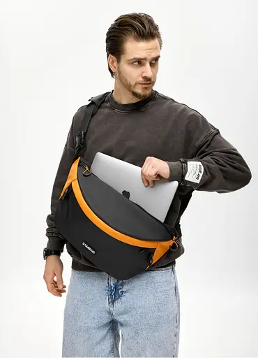 Мужская сумка-бананка под ноутбук Sambag Urban Laptop черно-оранжевая 46×26 см (51411129m) - фото 2