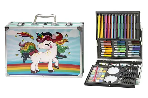 Набор для рисования и творчества Единорог в чемоданчике, 145 предметов (краски, карандаши, фломастеры), 13542
