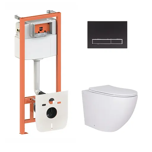 Подвесной унитаз Qtap Robin + инсталляция Qtap Nest 4 в 1 (линейная клавиша Black mat), Белый - фото 1