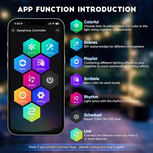 Зовнішні гірлянди Aomdom, 100 футів/30 м 50 світлодіодних гірлянд для приміщень із дистанційним керуванням і застосунком, таймер - фото 3