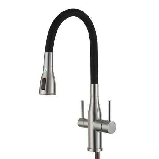 Смеситель для кухни на две воды Gappo G4399-65 гибкий излив нержавеющая сталь сатин Нержавеющая сталь - фото 1