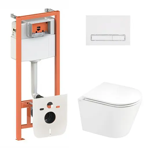 Набор: Qtap Scorpio Ultra Quiet унитаз подвесной QT1433053EUQW + Nest комплект инсталляции 4в1 (линейная клавиша White) QT0133M425 + M08V1384W - фото 1