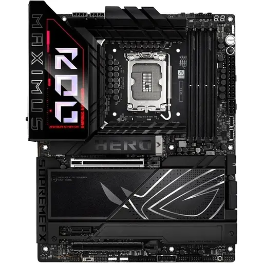 Материнська плата Asus ROG Maximus LGA1851, Z890 HERO, Z890, 4xDDR5, 1xPCI-E 5.0 x16, 1xPCI-E 4.0 x16, 1xPCI-E 4.0 x1, 4xSATA3, 6xM.2, SlimSAS, ALC4082 + ESS ES9219, Intel 2.5Gb + Realtek 2.5Gb, WiFi 7, Bluetooth 5.4, HDMI/2xType-C, ATX