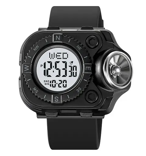 Чоловічий наручний годинник з ліхтарем Skmei 2187 Чорний з білим циферблатом