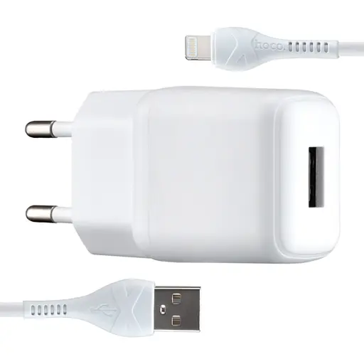 Мережевий зарядний пристрій Hoco C96A single port charger set ( iP ) ( EU ) Білий - фото 1