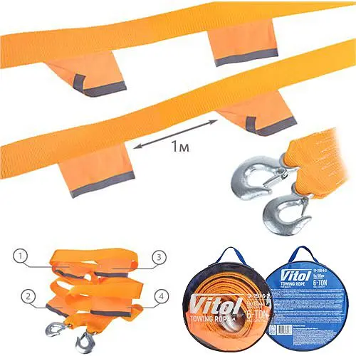 Трос буксирувальний Vitol ТР-250-6-3 стрічка 6 тонн 60 мм х 5 м помаранчевий (ТР-250-6-3) - фото 5