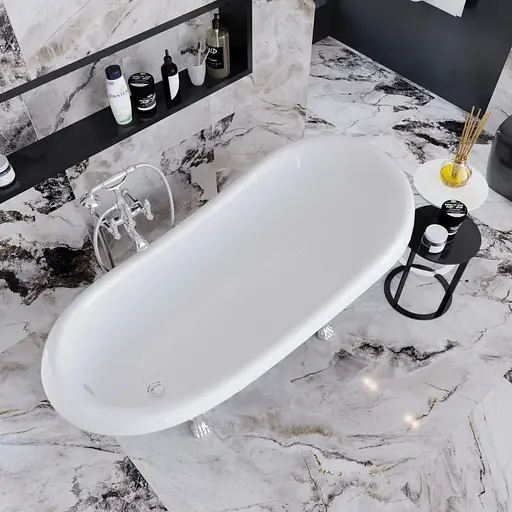 Ванна отдельностоящая глянцевая Amdcon Symphony 167x78 черная из литого камня серебряные ножки SYMFONYA_167_s_BLACK_HL Черный - фото 4