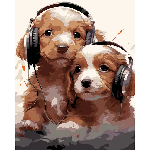 Набор для росписи по номерам Strateg Щенки в наушниках на черном фоне 40 х 50 см (AH1218-19) - фото 1