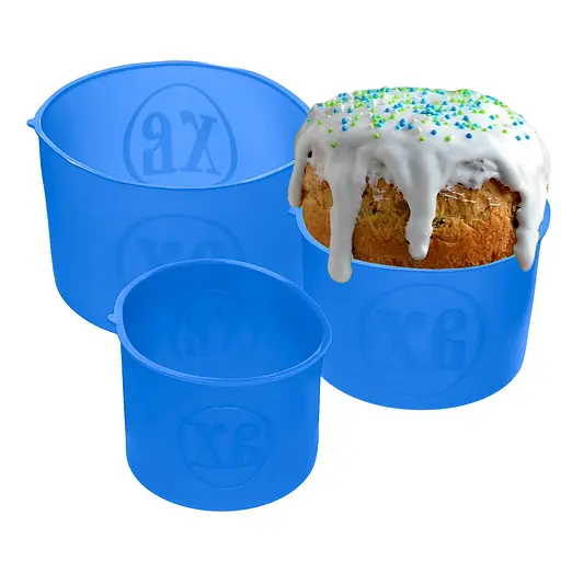 Набір з 3 силіконових форм для випікання великодньої випічки пасхи та пасок (паски) Ø20/12/15 см, A-plus Блакитний 86204 - фото 1