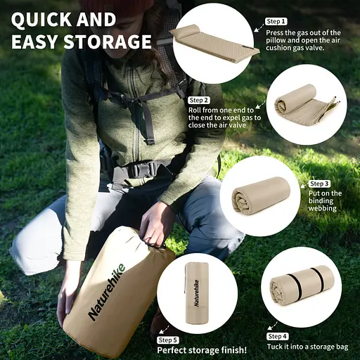 Килимок самонадувний одномісний з подушкою Naturehike CNK2450WS020 100мм Бежевий - фото 6