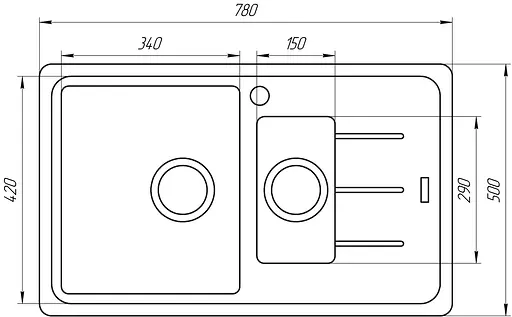 Гранитная мойка Globus Lux Izeo серый камень 780x500мм-А0005 000010665, Серый - фото 6