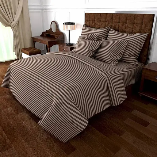 Постельное белье MERISET Коричневое Бязь страйп Евро 550034-3 - фото 1