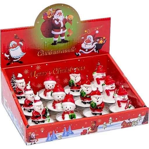 Свічка новорічна "Санта Клаус, Сніговик" Bambi 10-81 розмір 5 см, 12 штук - фото 1