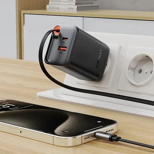 МЗП Acefast A111 GaN With Retractable Cable Type-C PD67W (1USB-A/1C) Black - фото 4