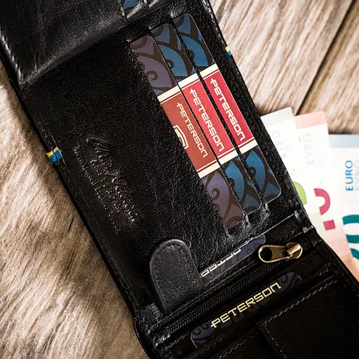 Портмоне мужское кожаное Peterson 304UP черное с гербом в коробке - фото 7