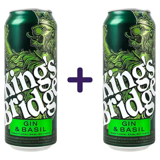 Напій слабоалкогольний King’s Bridge Gin & Basil 7% 0.5 л х 2 шт. з/б  - фото 1