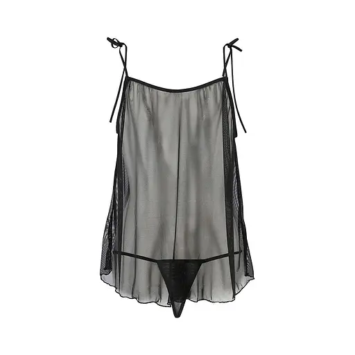 Сорочка прозрачная беби долл MELANIA CHEMISE black - Passion трусики на тонких бретелях L/XL - фото 4