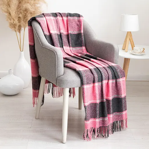 Плед вовняний Vladi Палермо 140x200 рожево-темно-сірий-білий 7 - фото 1