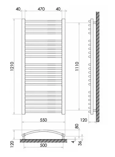 Рушникосушка водяна Heizung WG 21/55 вигнута 1210х550 мм 530 Вт Чорний 30412 - фото 2