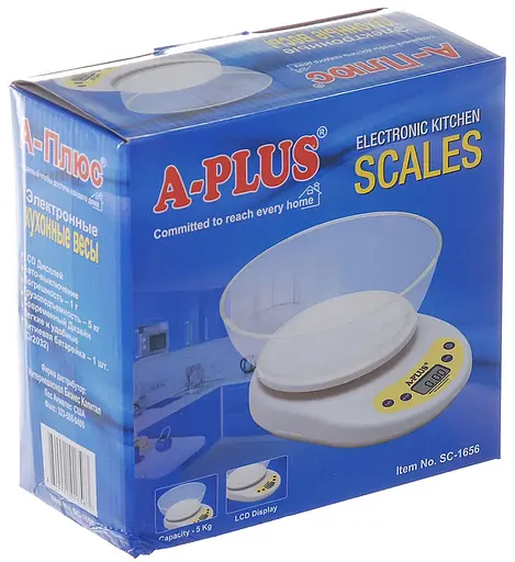 Ваги кухонні електронні з чашею до 5 кг SC-1656, A-Plus Білий 87392 - фото 3