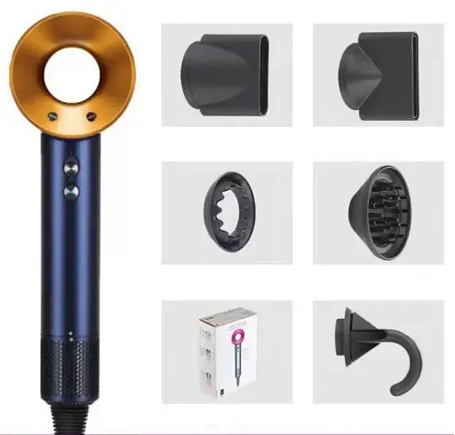 Фен з іонізацією Super Hair Dryer 5в1 безшумний з 5 насадками для укладання волосся синій - фото 2