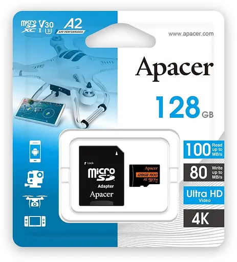 Карта памяти Apacer i MicroSDXC 128GB UHS-I/U3 Class 10 + SD адаптер (AP128GMCSX10U8-R) - фото 2