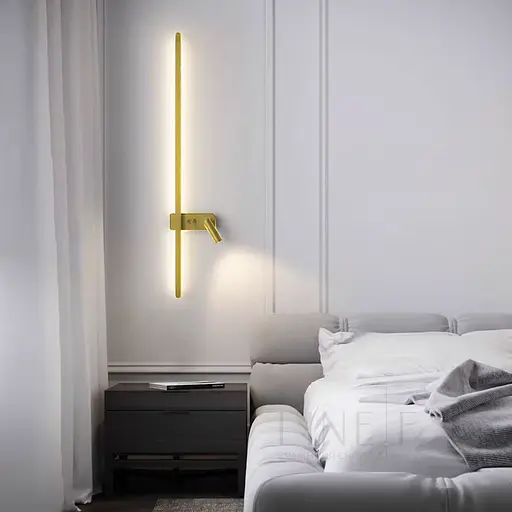 Латунне лінійне бра 120 см зі спотом справа та 2-ма вимикачами Арт. WB 121/1200 R AB Line F - фото 6