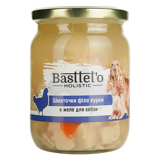 Вологий корм для собак Basttet'o Holistic шматочки філе курки в желе 500 г - фото 1