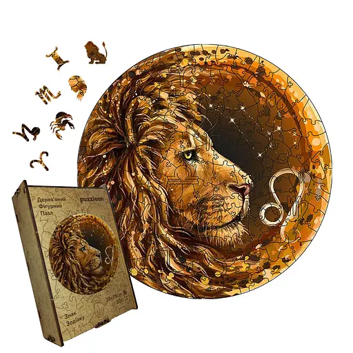 Пазл деревянный Знак Зодиака Лев, А3, Деревянная коробка 200 элементов