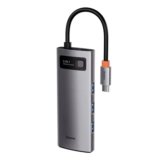 USB-Hub Baseus Metal Gleam Series 5-in-1 Multifunctional （Type-C to HDMI*1+USB3.0*3+PD*1) - фото 5