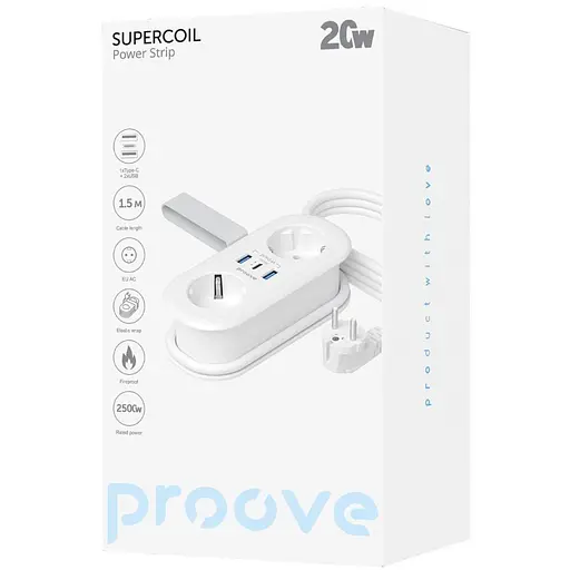 Мережевий фільтр Proove Supercoil 20W (2xAC + Type-C + 2xSB) 1.5m white (PSPS25002102) - фото 7