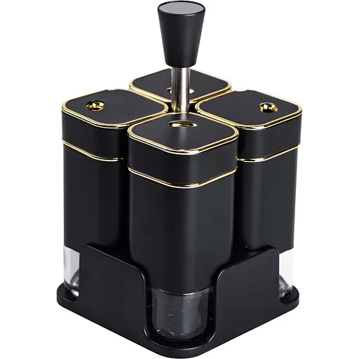 Набір ємностей для спецій Yiwu HP-1306 на підставці 4 шт. по 120 мл чорний  - фото 1