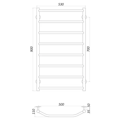 Полотенцесушитель UNIO LT W 900-500-8 Лестница Трапеция (20648) - фото 4