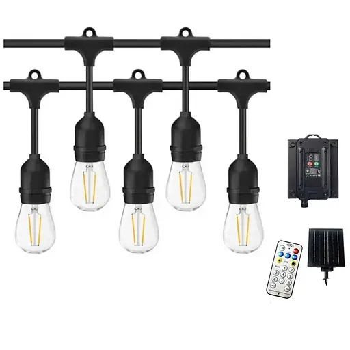 Гірлянда Sun Lamp LED Edison з ретро-лампочками з пультом управління, сонячною панеллю і можливістю зарядки від мережі