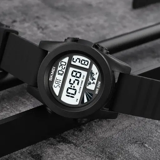 Тактические водостойкие кварцевые часы Skmei World black - фото 4