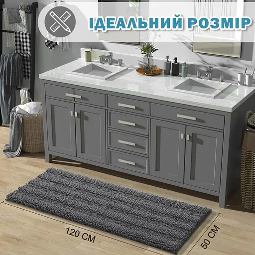 Роскошный шениловый коврик для ванной комнаты Aquarius 50х120 см. Графит - Ультрамягкий, поглощающий - фото 2