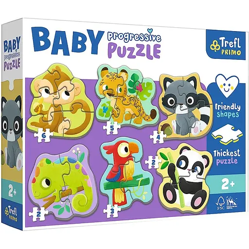 Пазлы Trefl Baby Progressive 6 в 1 Экзотические животные - фото 1