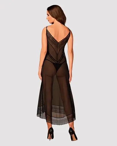 Полупрозрачная длинная сорочка Obsessive Estiqua chemise черный ассиметричный крой XS/S - фото 4