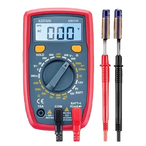 Цифровой мультиметр AstroAI AM33D на 2000 отсчетов с вольтметром постоянного и переменного тока и омметром/вольтметром/амперметром