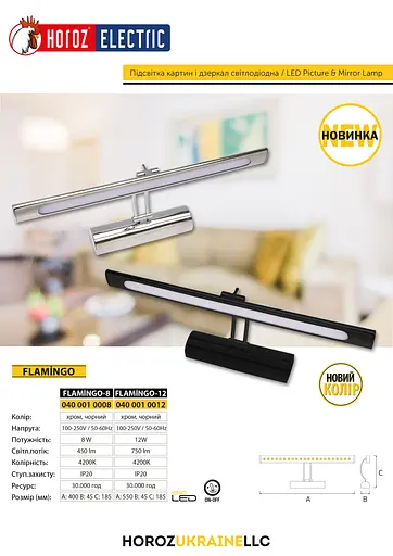 Підсвічування картин і дзеркал Flamingo-12 12W Horoz Electric чорна  - фото 3
