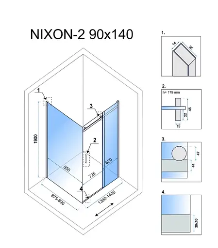 Душевая кабина Rea Nixon 90x140 L chrome REA-K5011 + REA-K5006, Ле вая, прозрачная, хром - фото 2