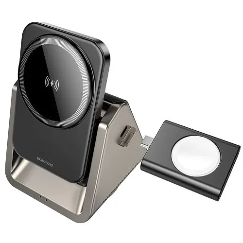 Безпровідний зарядний пристрій 3 IN1 BOROFONE BQ30 Wide magnetic 5W/7.5W/10W/15W сірий - фото 8
